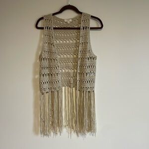 Umgee Beige Crochet Fringe Vest